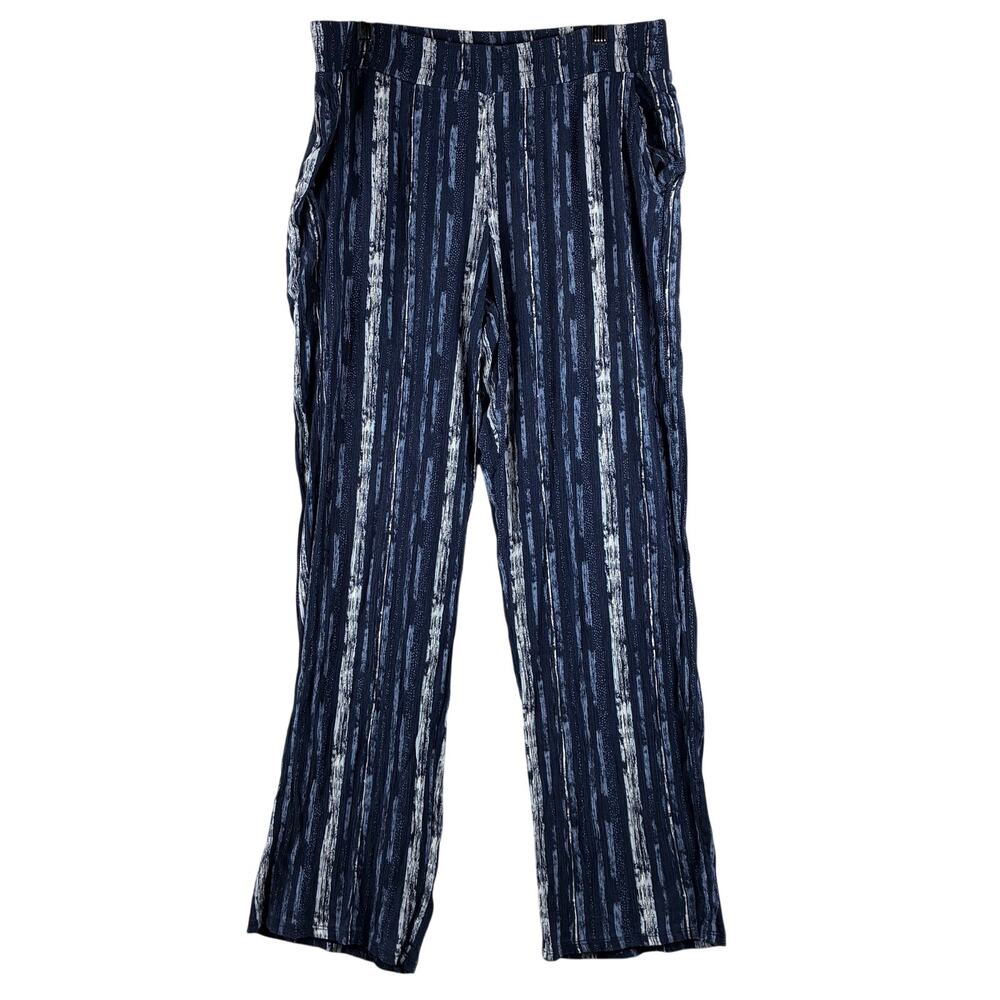 Threedots Pull On Pants Womens XL Blue White Abstract Stripe Coastal Relaxed